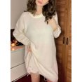 thumbnail image 5 of Women'S Oversized Solid Color Round Neck Long Sleeve Pullover Distressed Knit Sweater Top White XL, 5 of 8