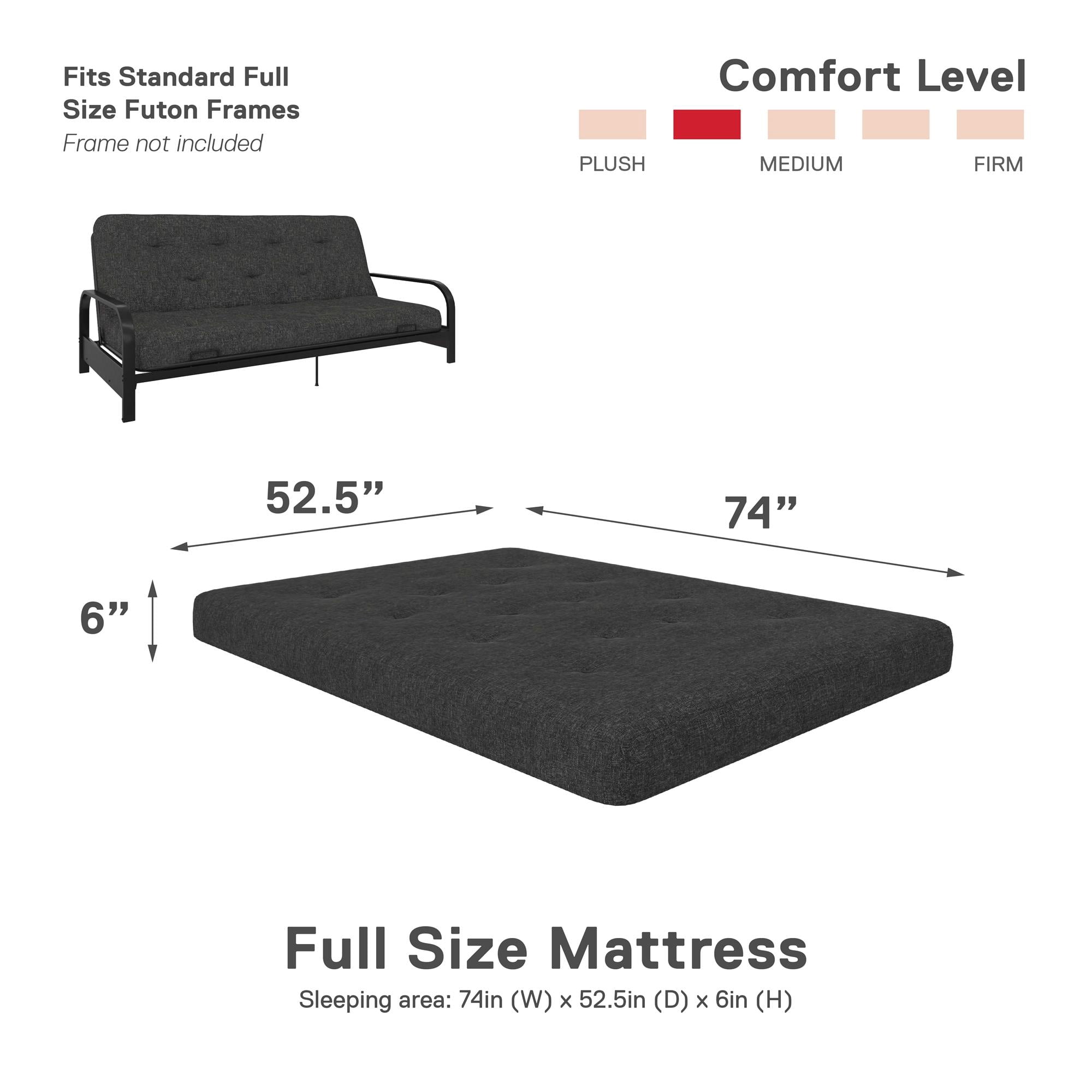 DHP Trule 6-Inch Bonnell Coil Futon Mattress, Polyester Linen, Full, Dark Gray