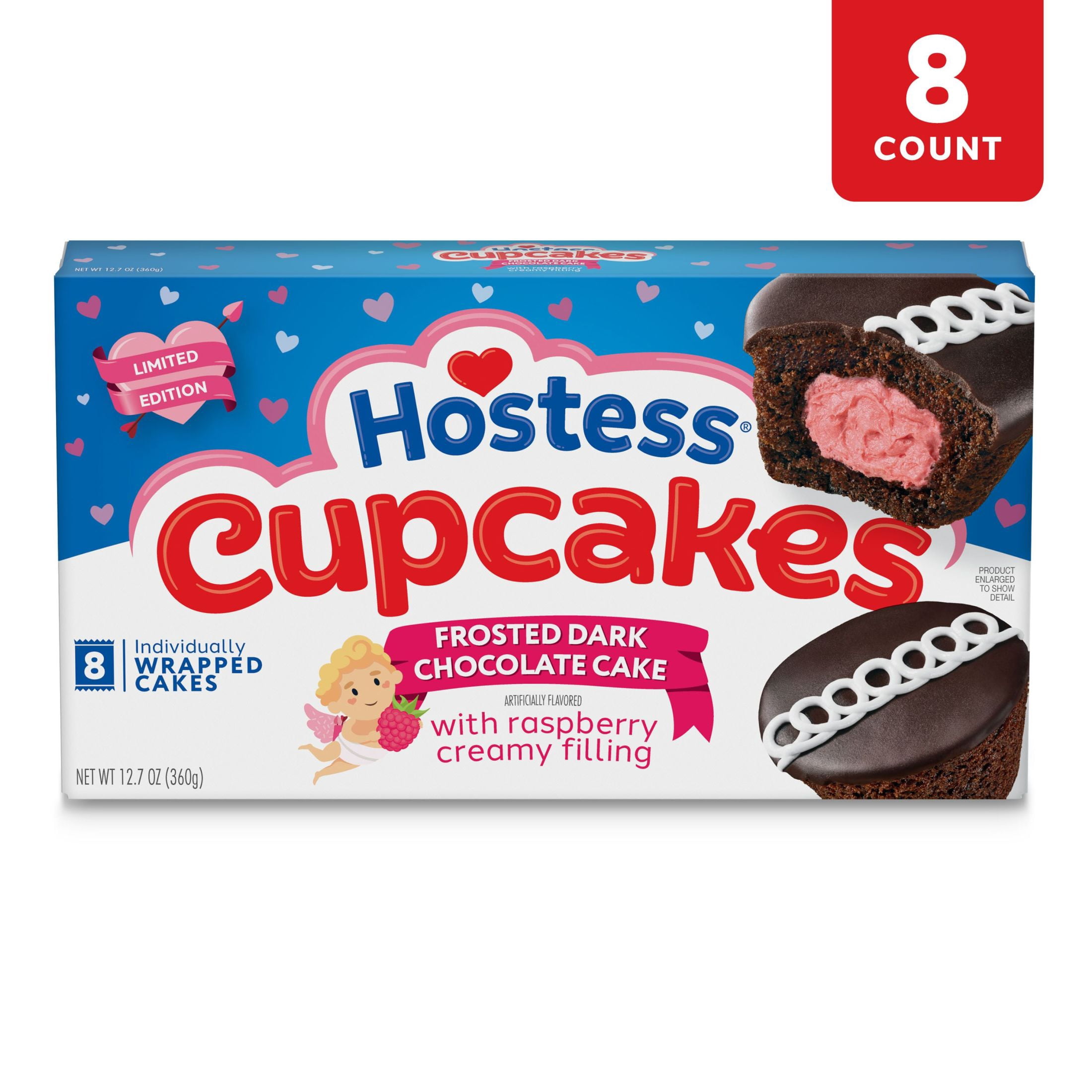 (3 pack) Hostess Cupcakes, Dark Chocolate Snack Cakes with Raspberry Artificially Flavored Filling, 12.7 oz Box (8 Pouches)