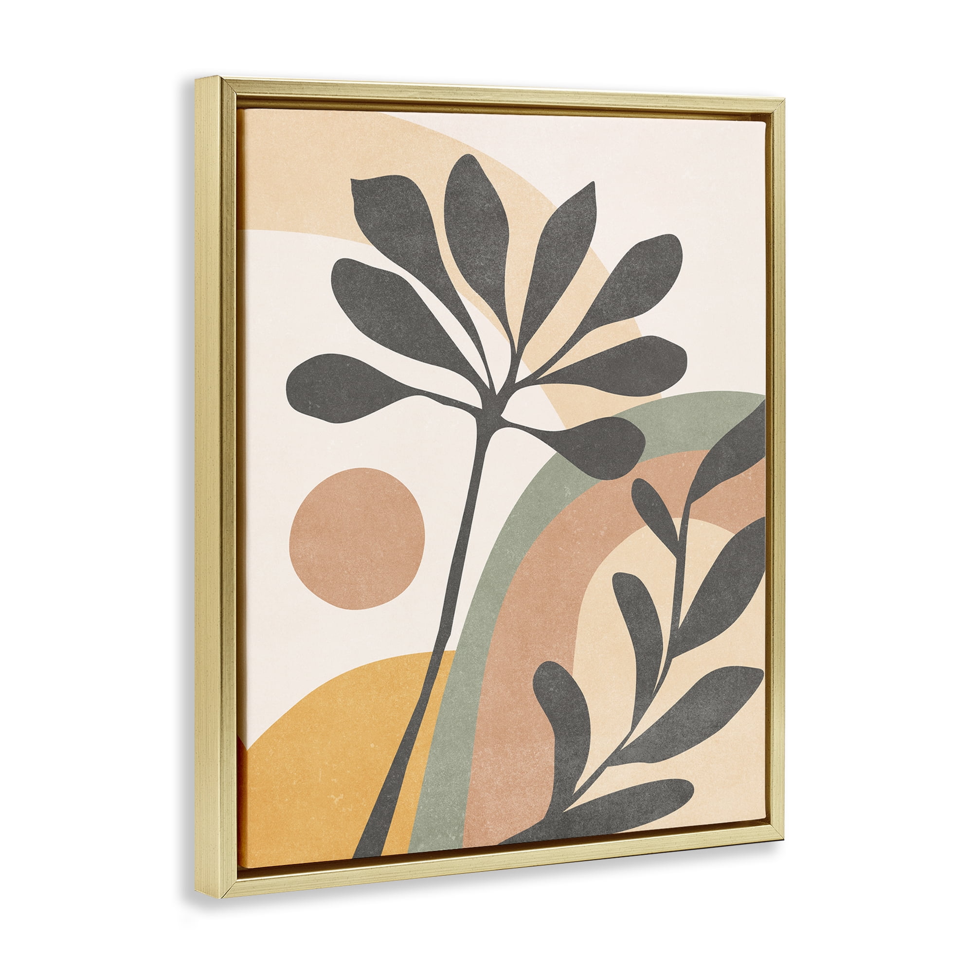 Stupell Industries Retro Sage Boho Sprigs Landscape & Nature Painting Gold Floater Framed Canvas Art Print Wall Art, 17 x 21