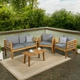thumbnail image 4 of Thom 4-Piece Mid-Century Modern Acacia Wood Outdoor Patio Set with Cushions and Plaid Decorative Pillows, Gray/Teak Brown, 4 of 6