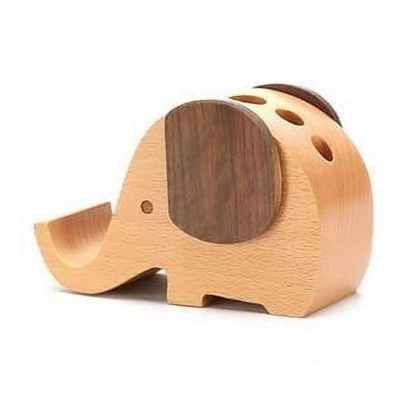 Table Decor Desk Organizer Wooden Pen Cup Pencil With Phone Elephant(single Hole)