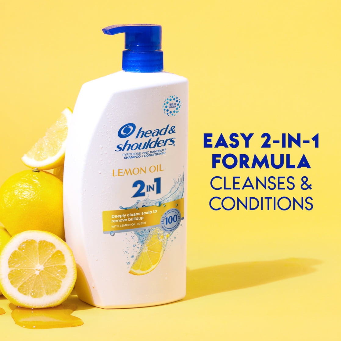 (4 pack) Head and Shoulders 2 in 1 Dandruff Shampoo and Conditioner, Lemon Essential Oil, 12.5 oz