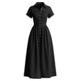 thumbnail image 6 of Ynynloco Women's Flowy Cotton A-Line High Waisted Maxi Dresses Casual Linen Short Sleeve Button Down Shirt Dresses with Pockets, 6 of 6