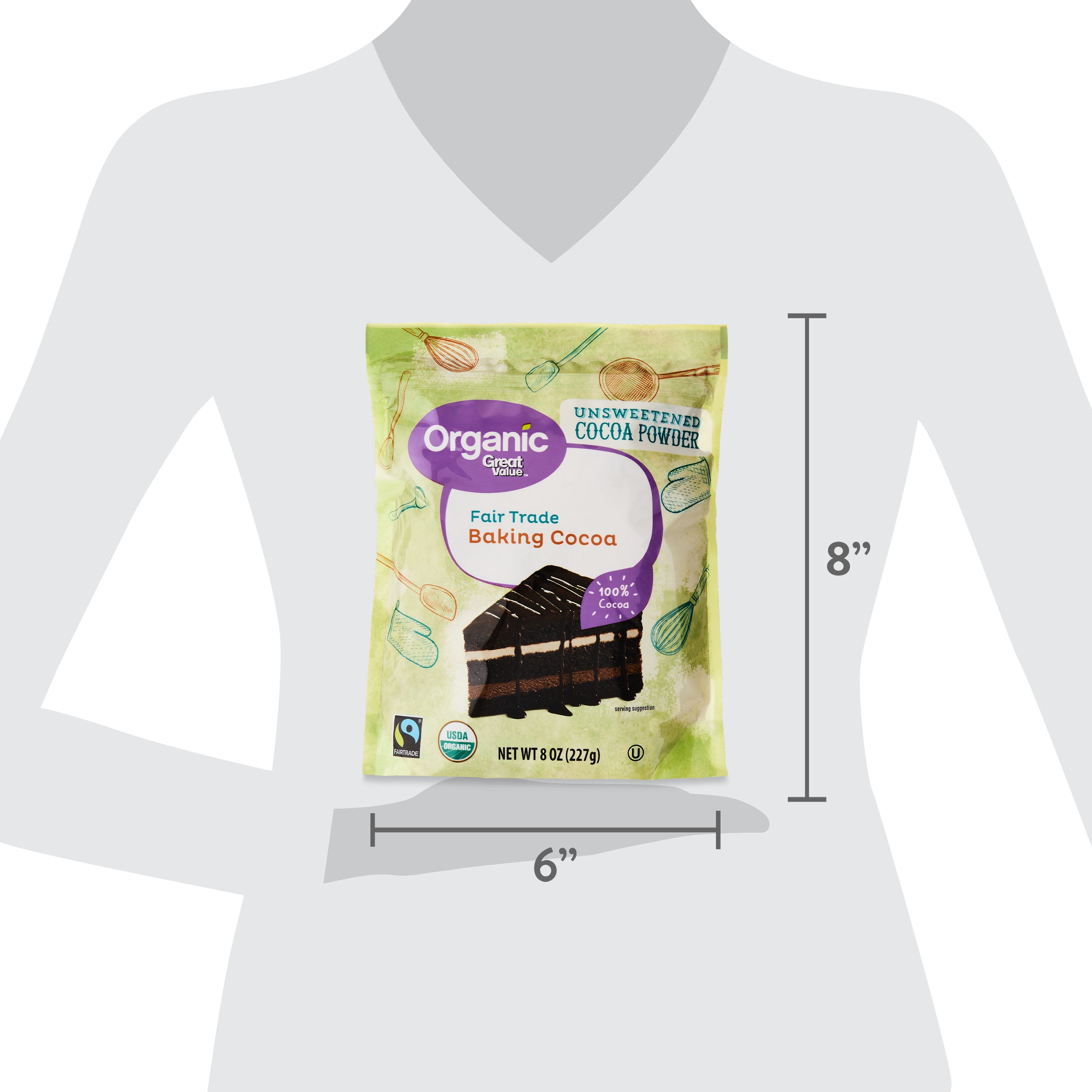 Great Value Organic Fair Trade Unsweetened Baking Cocoa, 8 oz (227g) – 100% Cocoa, Allergen-Free