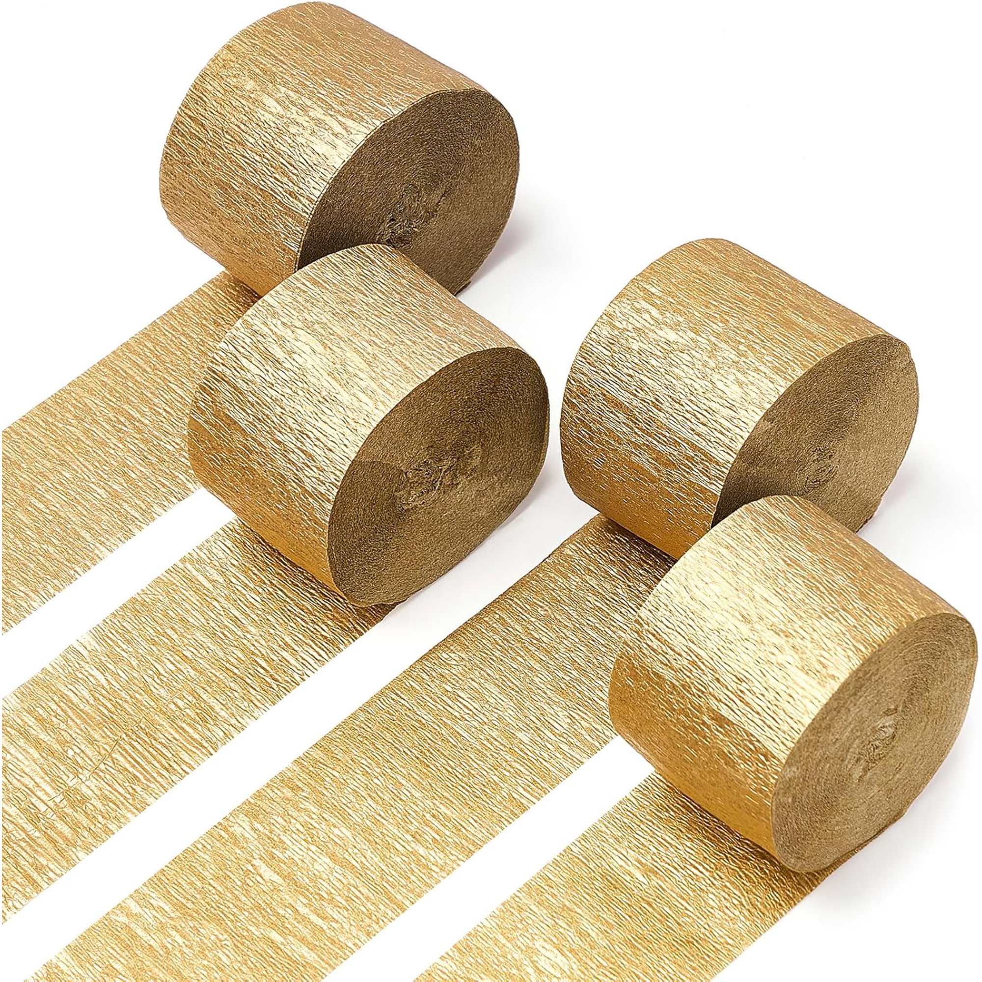 Gold Crepe Paper Streamers 4pcs 328ft Pack of Gold Crepe Paper for Wedding Birthday Baby Shower Engagement Anniversary New Year Eve Graduation Party Decorations(1.8 Inchx82 Ft/Roll)