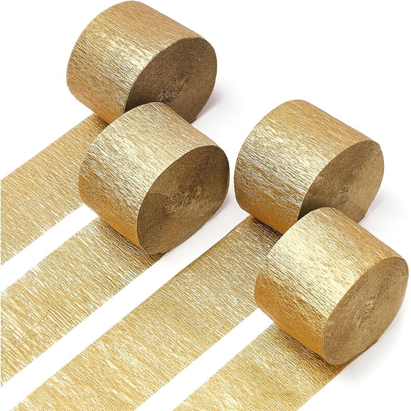 Gold Crepe Paper Streamers 4pcs 328ft Pack of Gold Crepe Paper for Wedding Birthday Baby Shower Engagement Anniversary New Year Eve Graduation Party Decorations(1.8 Inchx82 Ft/Roll)