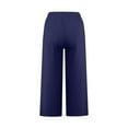 thumbnail image 6 of BinBiL Women Casual Linen Drawstring Elastic Waist Wide Leg Pants Cropped Trousers Dark Blue XXXXL(XXXXL), 6 of 7