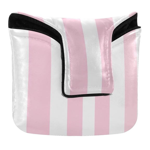 Haosy Pale Pink and White Striped Golf Mallet Putter Cover Strong Magnetic Leather Golf Club Headcover Closure