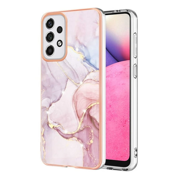 SaniMore for Samsung Galaxy A33 5G 6.5" 2022 Case with Wireless Charging Shockproof TPU Backplane Glitter Marble Pattern Fashion Design Anti-drop Anti-fingerprint Skin-feel Cover, Rosegold