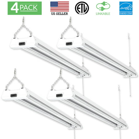 Sunco Lighting 4 Pack 4ft 48 Inch LED Utility Shop Light 40W (260W Equivalent) 5000K Kelvin Daylight, 4500 Lumens, Double Integrated Linkable Garage Ceiling Fixture, Clear Lens - Energy Star /