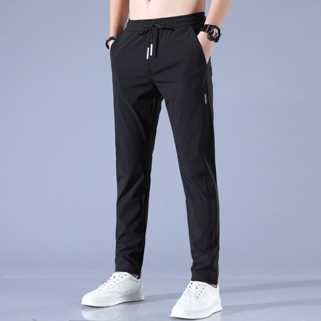 Pantalones de seda helada para hombre, pantalones informales de pierna recta, transpirables, holgados, de cintura media, de Color sólido, pantalones deportivos finos de secado rápido Tan Jianjun unisex