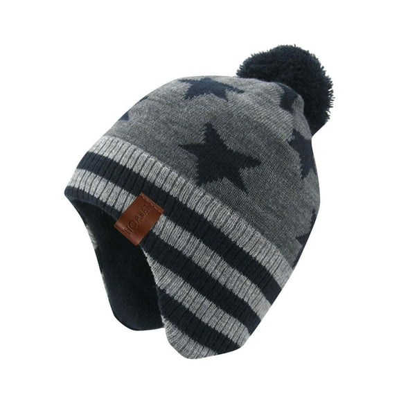 SGFCWSX Boys Girls Winter Beanie Knit Hat with Earflap Kids Windproof Soft Fleece Lined Warm Cap Dark Gray Size 4-8 Years
