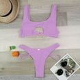 thumbnail image 4 of Womens Swimsuits Solid Color Elastic Bandage Sexy Hollow Out Brazilian Tow Piece Brazilian Bikini Sets For Women Swimwears Holiday Wear,Purple,M, 4 of 7
