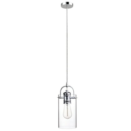 Globe Electric James 1-Light Polished Chrome Plug-In or Hardwire Pendant with Clear Glass Shade, 65714