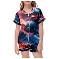 thumbnail image 1 of Pyjamas à Pieds Épais pour Bébés Filles Mode Enfants Thème Étoile Imprimé Bouton Bas Col à Revers Manches Courtes Haut Shorts Ensemble de Pyjamas, 1 of 4