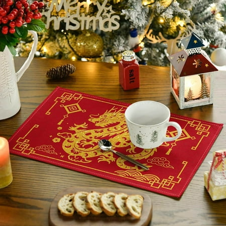 

Sumensumen Autumn Decoration Spring Festival Dragon Placemat Dragon Year Chinese Dragon Placemat New Year Table Dress Up 4Pcs