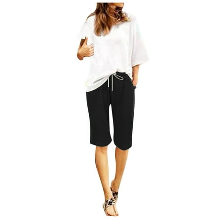 VMESZQFG Athletic Shorts for Women Workout Women Boy Shorts Underwear Women Summer High Waisted Cotton Delion Print Pants Shorts Lacing Beach Workout Pocket Shorts for Women Biking Shorts Black