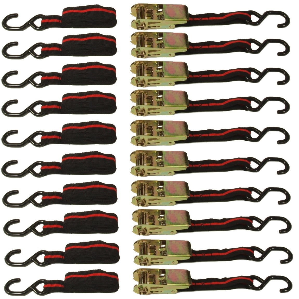 Set of 10 1" x 15' Ratchet Tie Down Straps Ratcheting Tow Straps ATV