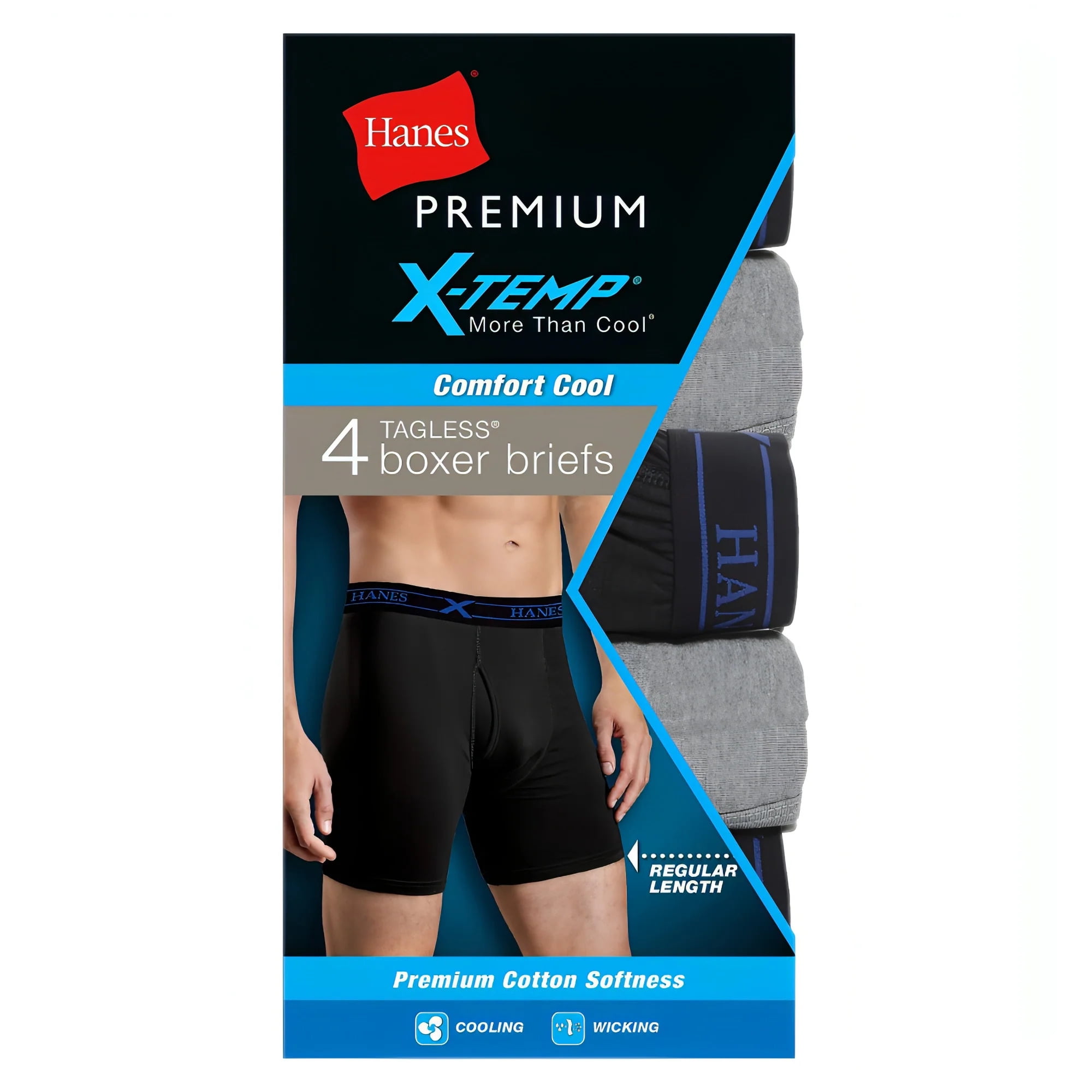 Hanes Premium Mens 4pk Xtemp Boxer Briefs Black