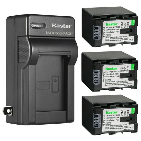 Kastar 3-Pack Battery and AC Wall Charger Replacement for JVC BN-VG121US BN-VG121USM BN-VG138 BN-VG138AC BN-VG138E BN-VG138EU BN-VG138U BN-VG138US BN-VG138USM LY37166-002B LY37166-002C