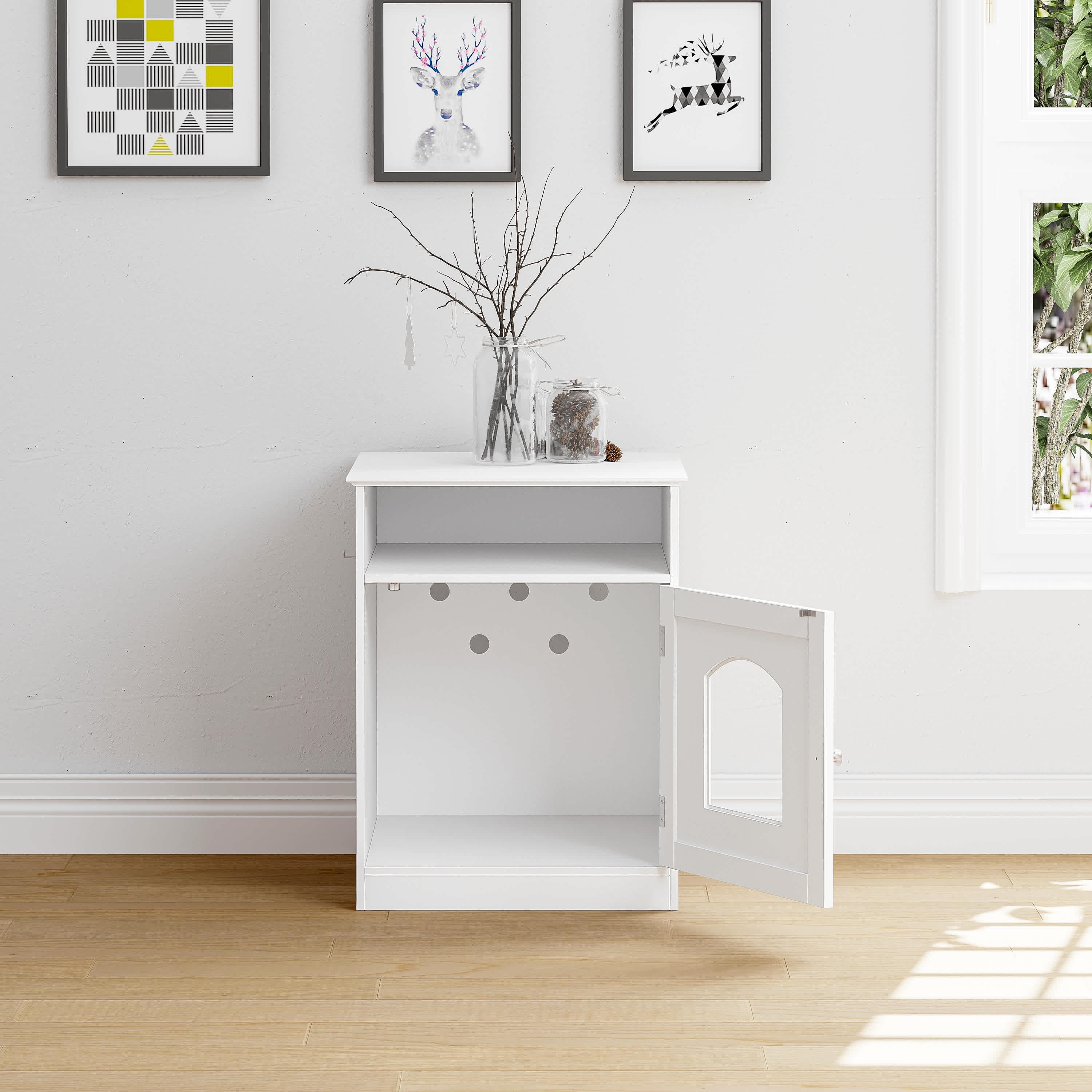 STAROUS Home Cat Litter Box Enclosure, Hidden Litter Box Furniture Cabinet Indoor Cat House Side Table(White)