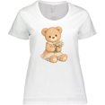 thumbnail image 3 of Inktastic Cute Teddy Bear Holding Flowers Women's Plus Size T-Shirt, 3 of 5