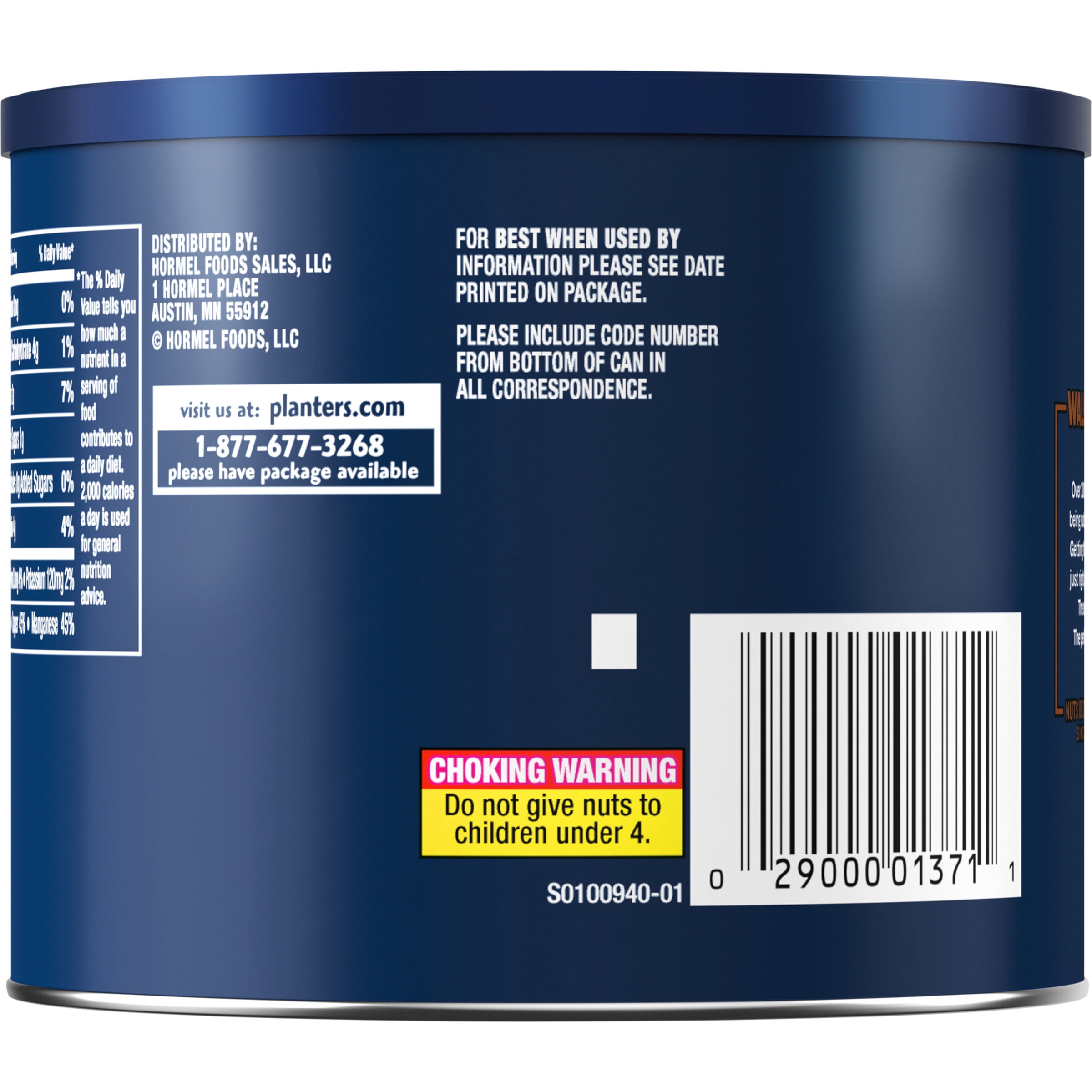 PLANTERS Walnuts, Snack Nuts Whole, Kosher, Plant Based Protein, 7.25 oz Canister