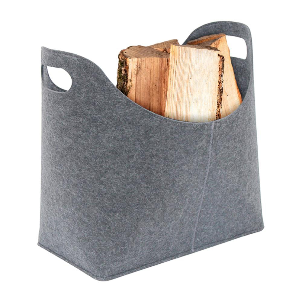 Set of 2 Toy Magazine Grey Lopbinte Felt Firewood Basket 40 X 23 X 39.5 cm Fireplace Wood Bag Log Holder with Carry Handles for Wood Newspaper 