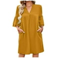 thumbnail image 2 of Robes pour Femmes 2024 Été Oversize Décontracté Imprimé Col en V Manches Courtes Longue Robe Fendue avec Poche 50 % de Réduction Liquidation!, 2 of 9