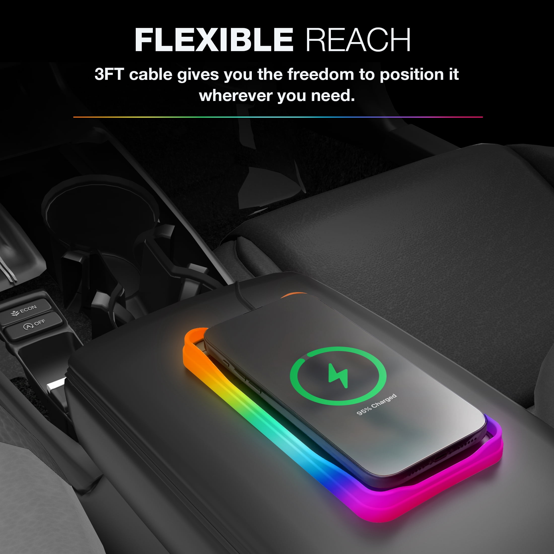 TYPE S Charge & Glow Wireless Charging Pad with RGB Glow, Qi Compatible 15W Quick Charge, Non-Slip Material, Heat-Resistant Silicone Bottom, AC535082