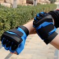 thumbnail image 2 of 1 Pair Strong Grip Adjustable Hook Loop Fasteners Fabric Training Gloves Half Finger Wrist Wraps Support Men Cycling Gloves for Gym -Blue,L, 2 of 8