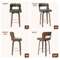 thumbnail image 4 of ClinQ 26 inch Swivel Bar Stool Set of 1, Counter Height Bar Chair with Walnut Legs and Silver Ring Footrest, Upholstered Faux Leather, Green, 4 of 6