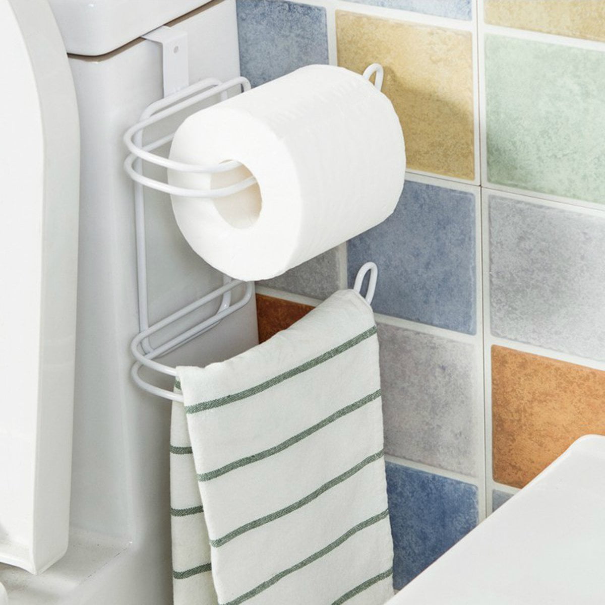 Over The Tank Toilet Paper Roll Holder Kitchen Towel Storage Organizer Hanging Metal
