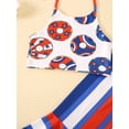 thumbnail image 6 of Independence Day Kids Girls Clothes Flower/Donut Print Tank Tops Red White Blue Stripe Flare Pants Headband 3Pcs Set, 6 of 9