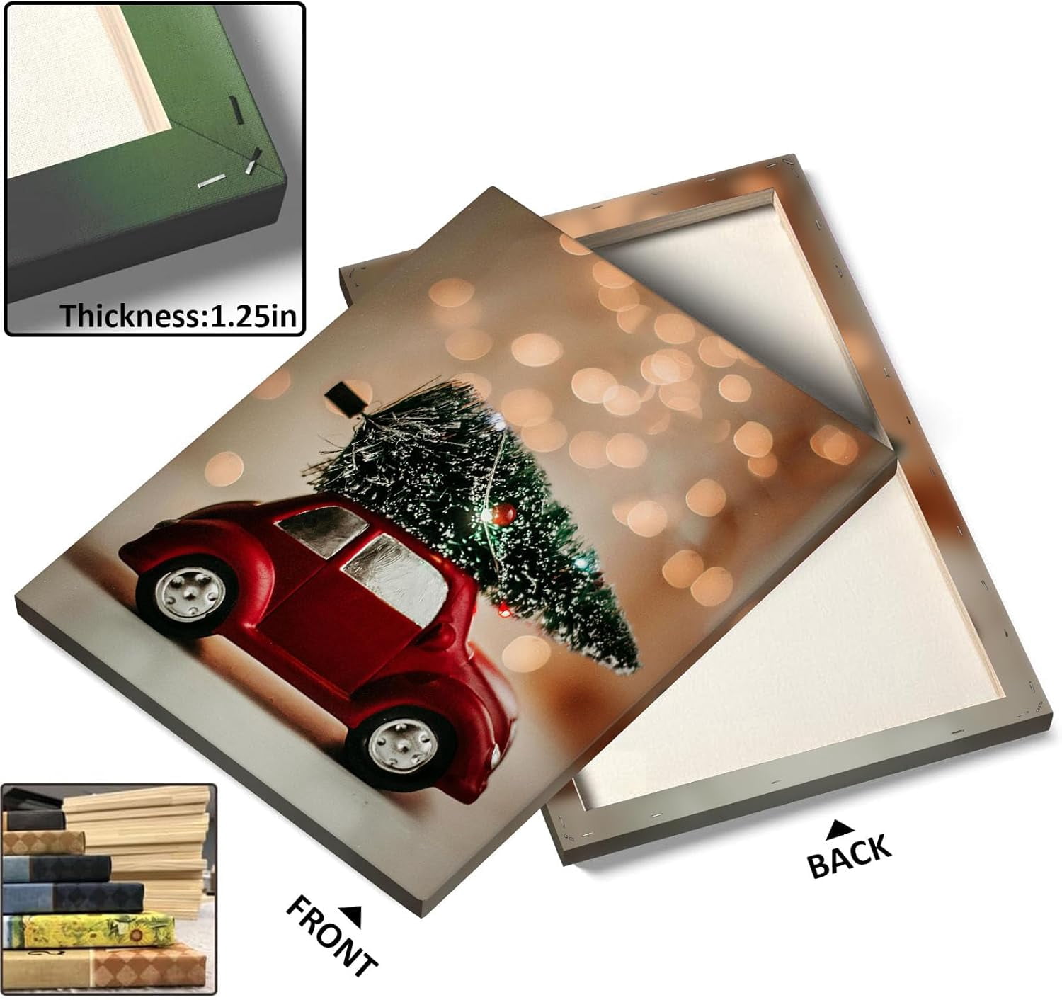 Christmas canvas wall art decor, Red Sedan with Cedar Trees and Lights, Festive Wall Decor for Living Room, Bedroom, Dining Room or Office, Adds Holiday Warmth to Your Home?8X10inch