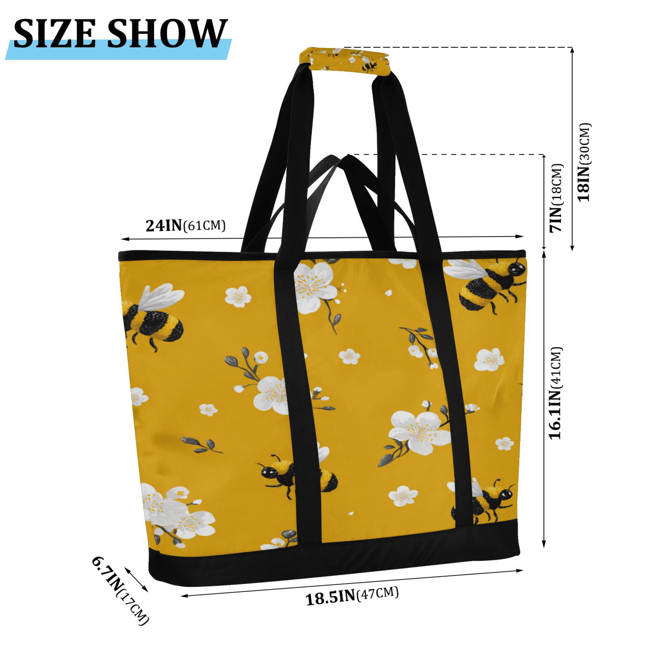 Extra-Large Wide Opening Design Capacity Hand-Held Ice Pack Thickened Insulation Layer For Long-Lasting Cold Retention For Outdoor Shopping Picnics And Camping Cute Cartoon Bees