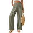 thumbnail image 4 of larppty Women Linen Pants Summer Wide Leg Pants Boho Elastic Waist Pant Flowy Beach Pant with Pockets（AG， M）, 4 of 8