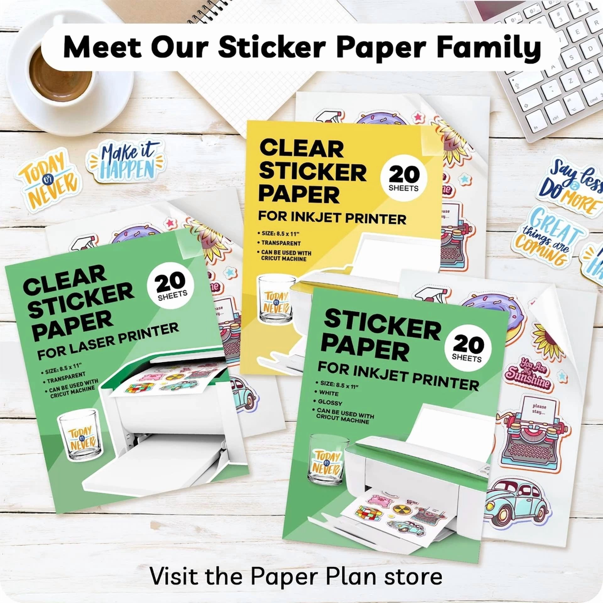 CIRCLE- Sticker Paper For Inkjet Printer - 30 Sheets 8.5 X 11" Letter Size Matte Stic...