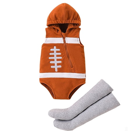 LIIPEE Boys Romper Winter Thermal Football Dress Up Jumpsuit Hooded Sleeveless Bodysuit For Infant Toddler Baby Comfortable Breathable Soft Cute Onesie Brown 6-9 Months