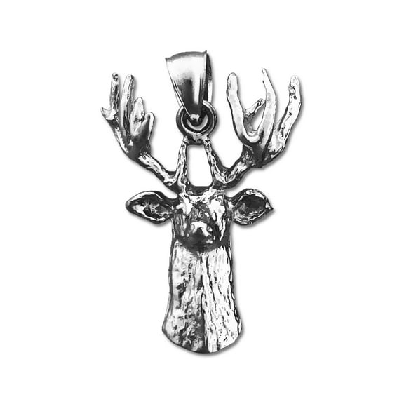 Rhodium Plated 925 Sterling Silver Deer Head Pendant