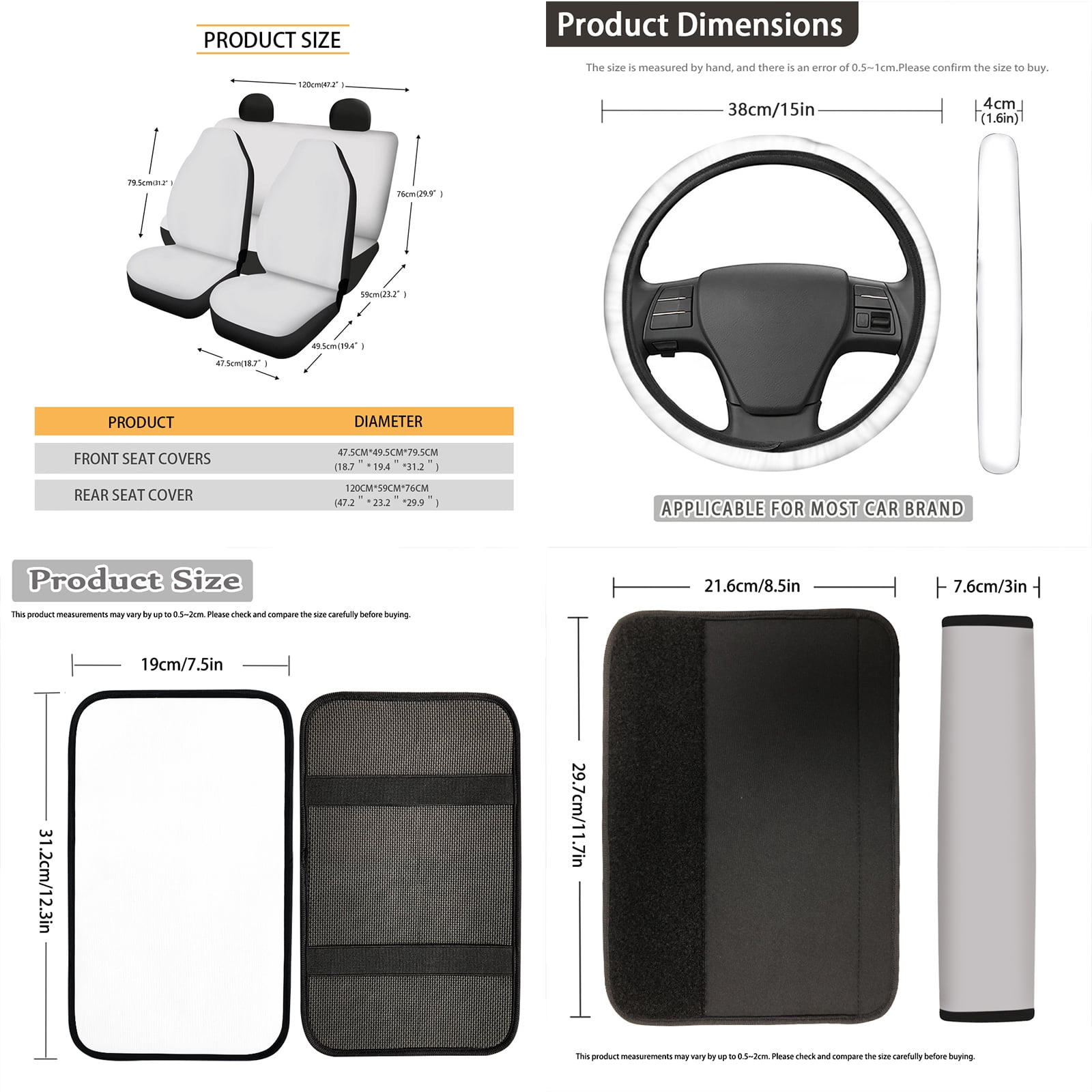 Yuyamidu Cow Print Car Seat Cover Full Set of 14 Southwest Aztec Steering Wheel Cover Seat Belt Covers Center Console Pad Cup Holder Headrest Covers Key Chain