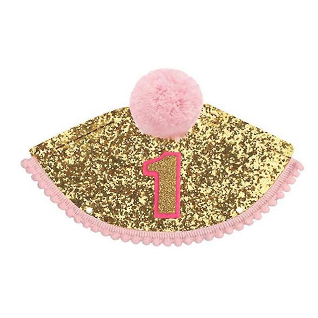 Baby Birthday Crown Birthday Cone Hat for Child Golden Fabric Photo Prop 1Pack