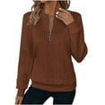 thumbnail image 3 of BiZtdJrK Half Zip Up Pullover for Women Lapel V Neck Textured Long Sleeve Sweatshirts Loose Fit Casual Fall Sweatshirt Solid Tops Coffee S, 3 of 9