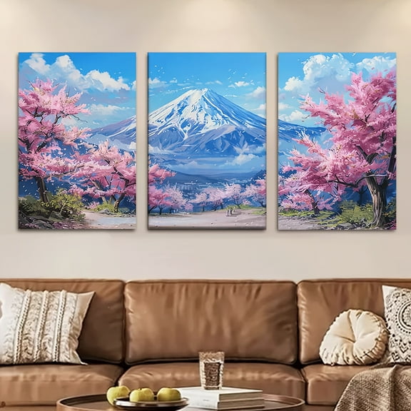 3pcs/set, Canvas painting--Unframed, 30x20inch, Mount Fuji, cherry blossom forest, Wall decoration, bedroom, living room, library, office, cafe, bar, abstract art, perfect birthday, holiday gift, Va
