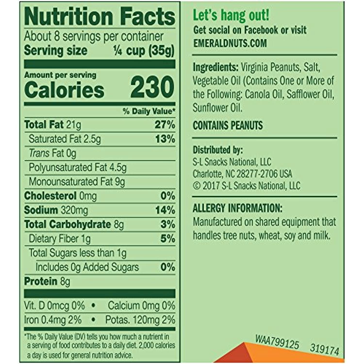 Emerald Nuts Virginia Peanuts Roasted and Salted, 10 oz Resealable Bag (Pack of 3)