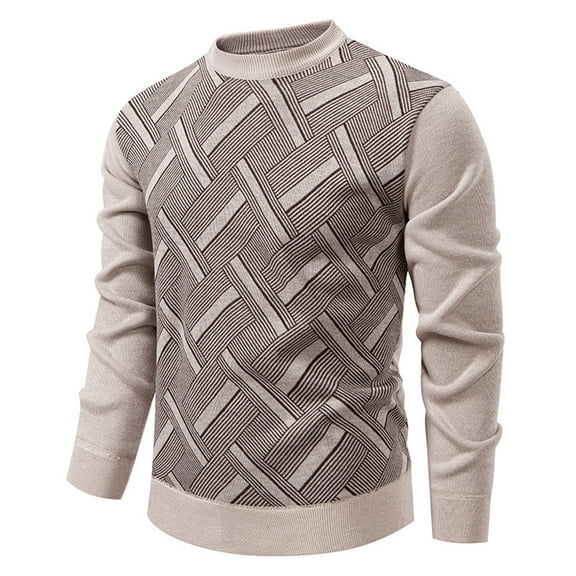 ZUKMRJPC Men's Crewneck Sweater Soft Casual Vintage Striped Pullover Sweater Lightweight Slim Fit Warm Knitted Textured Sweaters