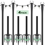 4 Pack String Light Poles,10 Ft Light Poles for Outdoor with Fork,Metal Poles Stand for Patio Deck Backyard