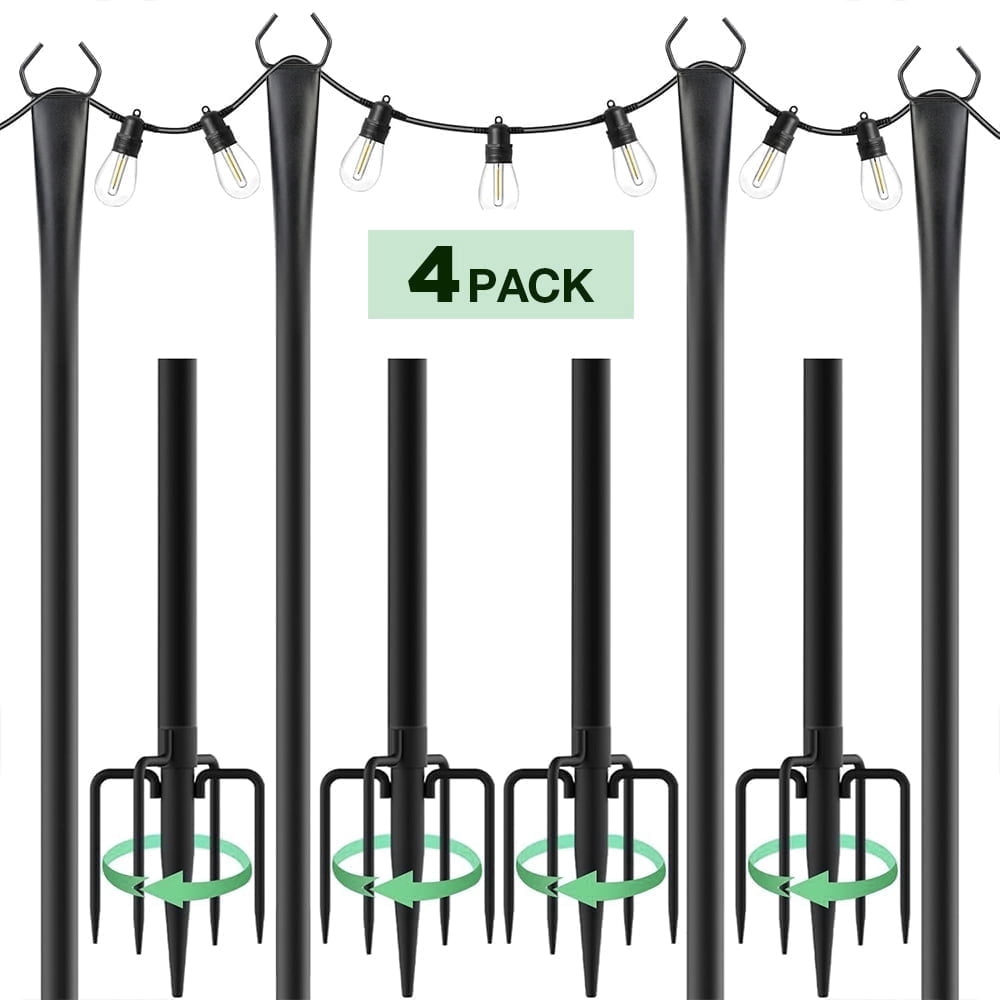 4 Pack String Light Poles,10 Ft Light Poles for Outdoor with Fork,Metal Poles Stand for Patio Deck Backyard