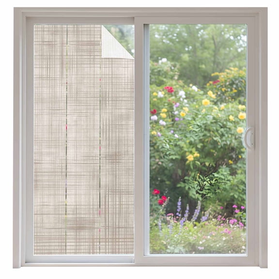 Lattice Cotton Window Privacy Film Texture Decorative Glass Window Film UV Blocking Static Cling Non-Adhesive Sticker Covering for Home Door 35.4x78.7 inches